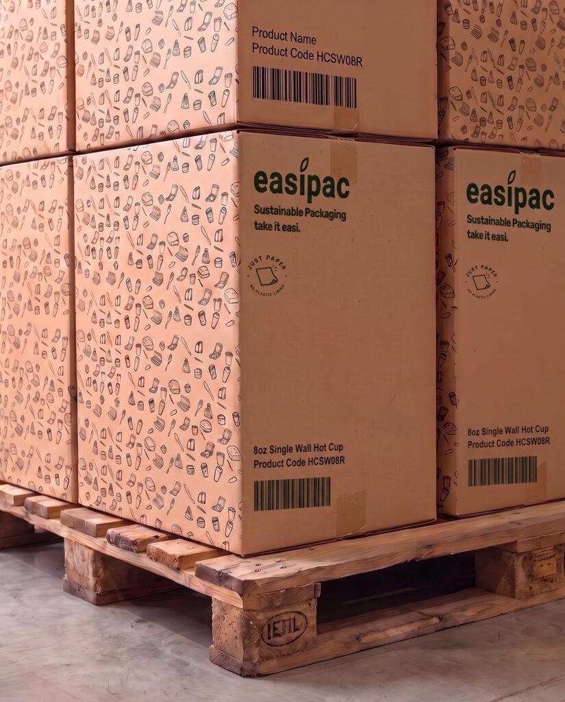 easipac cartons stored on pallets in our London warehouse